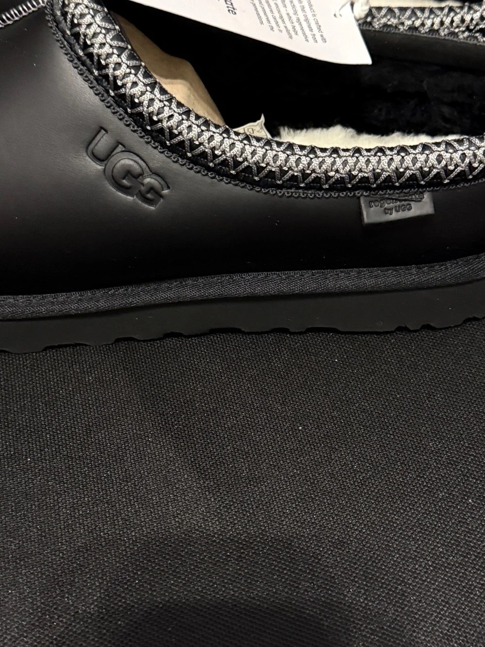 UGG Men's Black Leather Shearling-Lined Slip-On